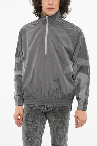 Nylon Half-zipped Windbreaker with Logo Patch