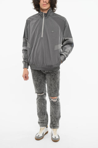 Nylon Half-zipped Windbreaker with Logo Patch