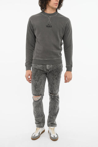 Crewneck Sweatshirt with Visible Stitching and Embroidered Logo