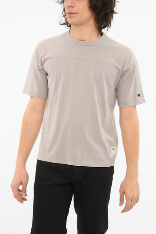 T-shirt with Visible Stitching and Logo Patch