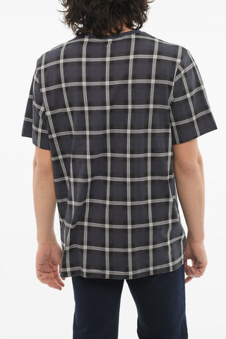 T-shirt con Fantasia a Quadri e Applicazione Logo