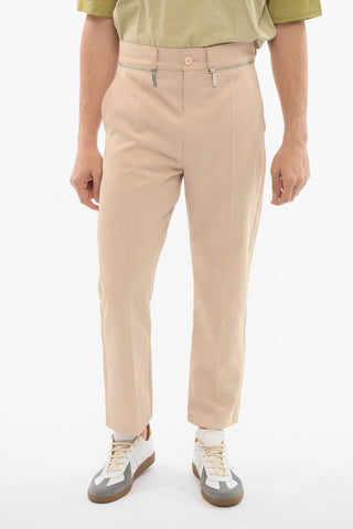 Twill Zipped Trousers with One-front Pleat