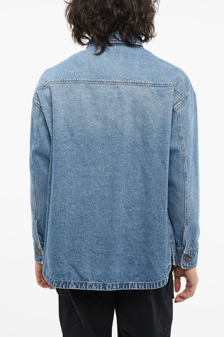 Overshirt in Denim Lavaggio Chiaro con Doppio Taschino