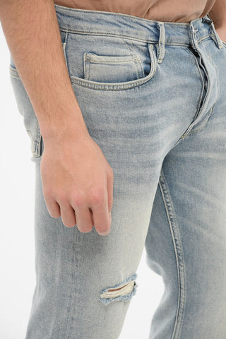 Distressed JACK Denims with Tapered-fit and Light Wash 17cm