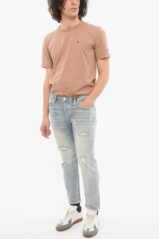 Distressed JACK Denims with Tapered-fit and Light Wash 17cm