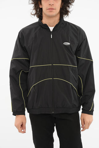 Striped-patterned Windbreaker Jacket with Embossed Logo