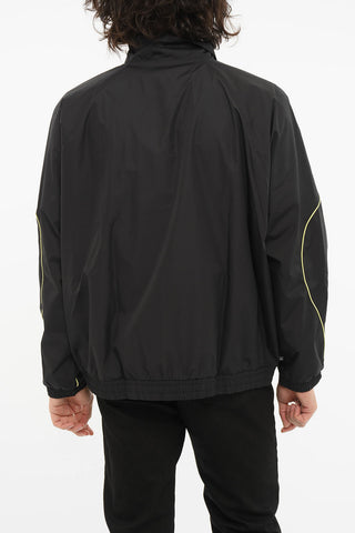 Striped-patterned Windbreaker Jacket with Embossed Logo
