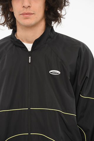 Striped-patterned Windbreaker Jacket with Embossed Logo