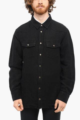 Tone On Tone Animalier Print Shirt With Raw Cut Bottom
