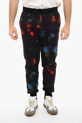 Printed INK SPILL Brushed Cotton Joggers With Drawstrings
