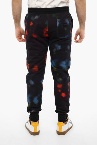 Printed INK SPILL Brushed Cotton Joggers With Drawstrings