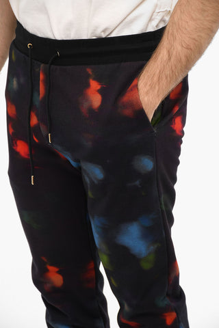 Printed INK SPILL Brushed Cotton Joggers With Drawstrings