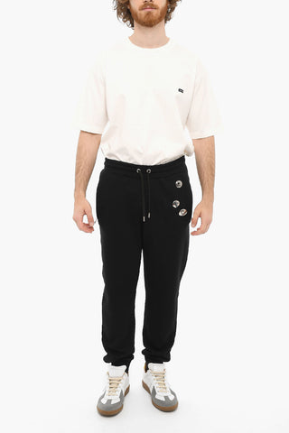 Brushed Cotton Joggers With Pins And Drawstrings