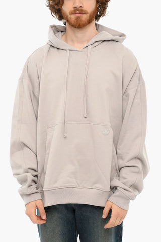 Embroidered Logo Brushed Cotton Hoodie With Drawstrings