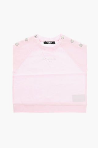 Crewneck T-shirt with Logoed Buttons