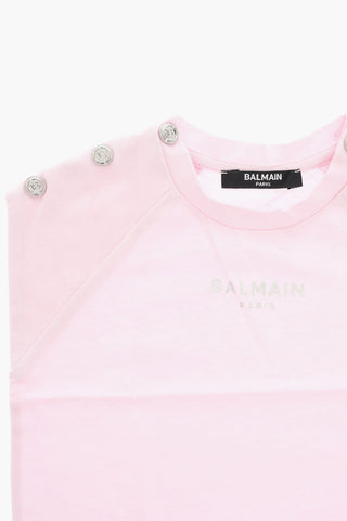 Crewneck T-shirt with Logoed Buttons