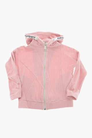 Velour Hoodie Sweatshirt with Logoed Drawstring