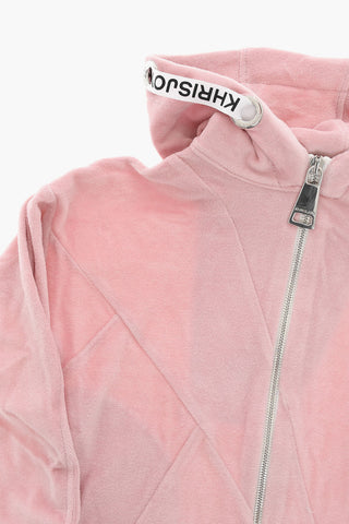Velour Hoodie Sweatshirt with Logoed Drawstring