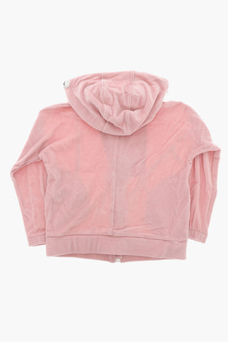 Velour Hoodie Sweatshirt with Logoed Drawstring