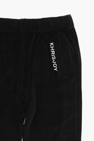 Velour Joggers with Logo Print