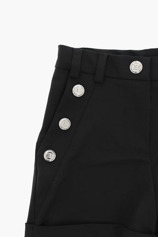 Virgin-wool Shorts with Logoed Buttons