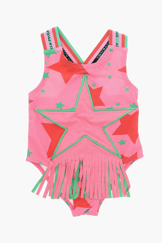 Star-printed One-piece Swimsuit with Fringe Detailing