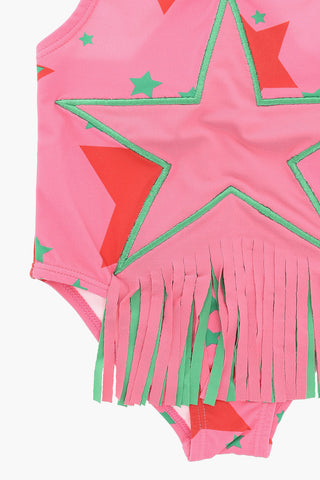 Star-printed One-piece Swimsuit with Fringe Detailing