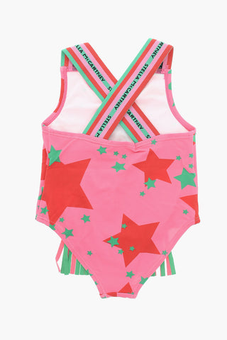 Star-printed One-piece Swimsuit with Fringe Detailing