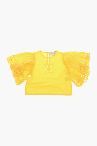 T-shirt Girocollo con Dettaglio Openwork e Maniche Ampie