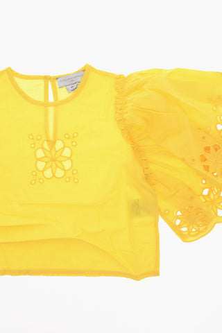 T-shirt Girocollo con Dettaglio Openwork e Maniche Ampie