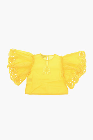 T-shirt Girocollo con Dettaglio Openwork e Maniche Ampie