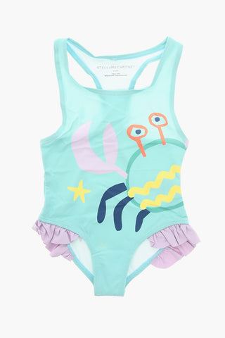Costume Intero con Stampa Granchi e Dettaglio Volant
