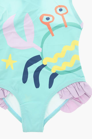 Costume Intero con Stampa Granchi e Dettaglio Volant