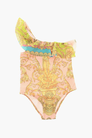One-shoulder One-piece Swimsuit with Baroque Print