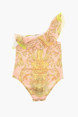 One-shoulder One-piece Swimsuit with Baroque Print