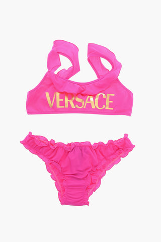 Bikini in Lycra con Stampa Logo in Lettering