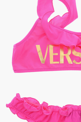Bikini in Lycra con Stampa Logo in Lettering