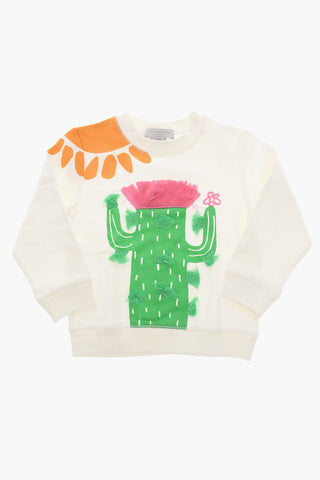 Crewneck Sweatshirt with Floral Print and Fringe Application