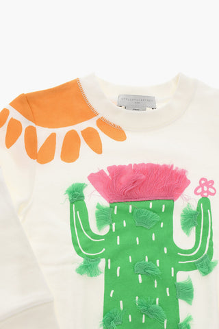 Crewneck Sweatshirt with Floral Print and Fringe Application