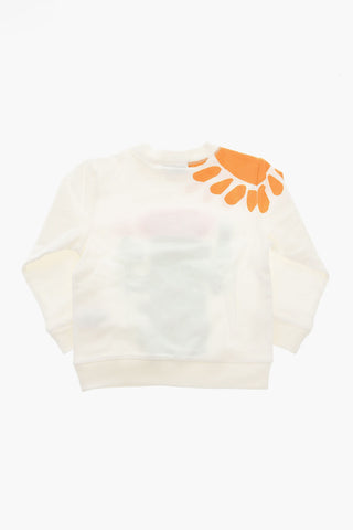 Crewneck Sweatshirt with Floral Print and Fringe Application