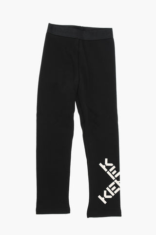 Fleeced-cotton Leggings with Logo Print
