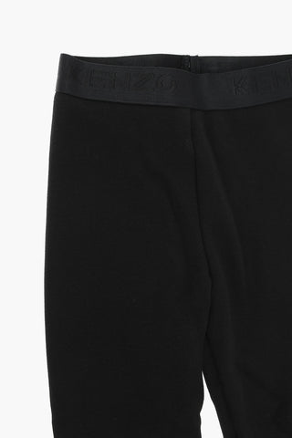 Fleeced-cotton Leggings with Logo Print