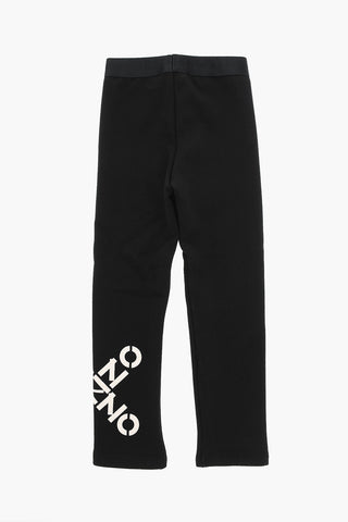 Fleeced-cotton Leggings with Logo Print