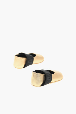 Metallic-leather Ballet Flats with Logoed Elastic-band