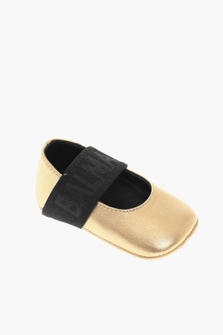 Metallic-leather Ballet Flats with Logoed Elastic-band
