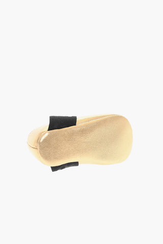 Metallic-leather Ballet Flats with Logoed Elastic-band