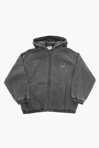 Hooded Denim Jacket with Tiger Crest Embroidery