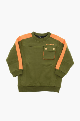 Brushed-cotton Crewneck Sweatshirt with Contrasting Bands