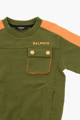 Brushed-cotton Crewneck Sweatshirt with Contrasting Bands