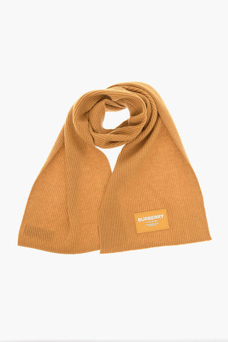 Ribbed RAPLH Cashmere-blend Scarf with Logo Patch